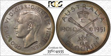 1951(m) Florin Jubilee KM-47  Ag MS64
