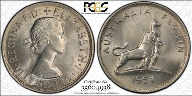 1954(m) Florin Royal Visit KM-55  Ag MS64
