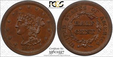 1854 1/2C MS64BN