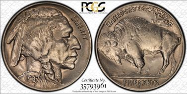 1937-D 5C 3 Legs MS62