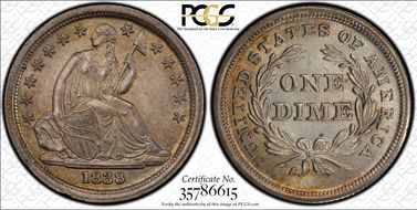 1838 10C No Drapery, Large Stars MS64