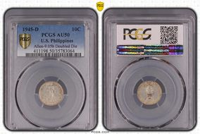 1945-D 10C Allen-9.05b Doubled Die AU50