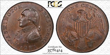 1791 1C Washington, Large Eagle MS63BN