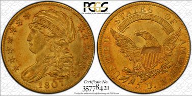 1807 $5 Capped Bust AU58