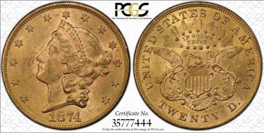 1874 $20 MS62
