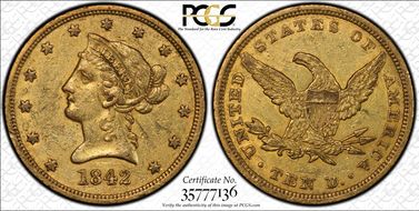 1842 $10 Large Date XF45