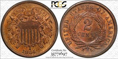 1864 2C Large Motto MS65RB