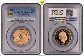 2017 50p S-H39 Isaac Newton Au PR70DCAM