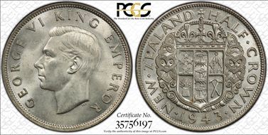 1943 1/2 Cr KM-11  Ag MS64