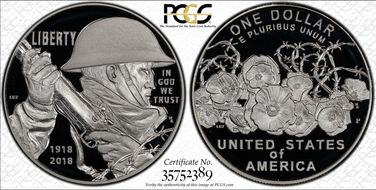 2018-P $1 WWI Centennial First Strike PR70DCAM