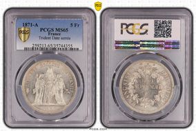 1871-A 5 Fr Trident Date serrée Gad-744 F-334 MS65