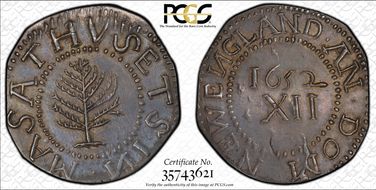 1652 Shilling Pine Tree, Large Planchet MS62