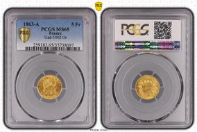 1863-A 5 Fr Gad-1002 Au MS65