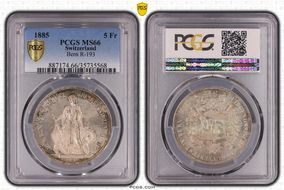 1885 5 Fr Bern R-193 MS66