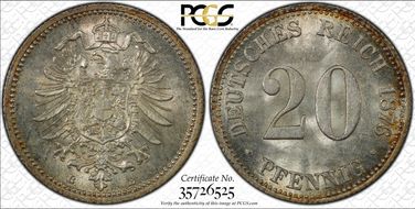 1876-B 20 Pfg J-5 MS64