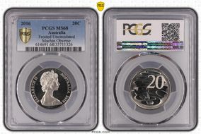 2016 20C Frosted Uncirculated Machin Obverse MS68