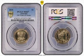 2018 $1 100 Years of Anzac MS67