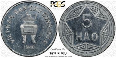 "1946" 5 Hao KM-2.2 Lec-3 Value raised in star MS65