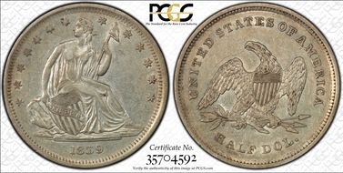 1839 50C No Drapery AU50