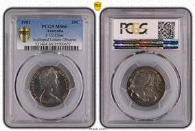 1981 20C 3 1/2 Claw Scalloped Letters Obverse MS66