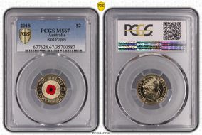 2018 $2 Remembrance Day Red Poppy 30th Ann. $2 Coin Colorized MS67