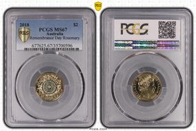 2018 $2 Remembrance Day Rosemary 30th Ann. $2 Coin Colorized MS67