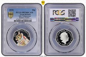 2018 50p S-H46 Mrs Tittlemouse Ag Beatrix Potter Colorized PR70DCAM