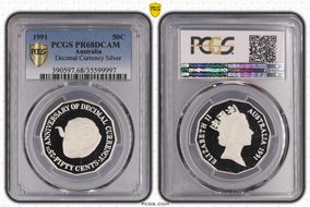 1991 50C Decimal Currency Ag PR68DCAM