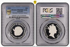 1991 50C Decimal Currency Ag PR69DCAM