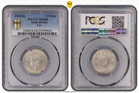 1943(B) 1/2 Rup SW-9.58 Dot MS64