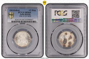 1862(B or M) 1/2 Rup SW-4.123 B/III MS64
