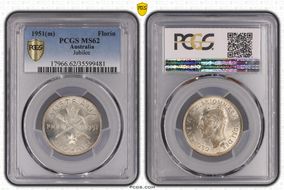 1951(m) Florin Jubilee KM-47  Ag MS62