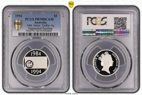 1994 $1 10th Anniv. Dollar Ag Segmented Reeding PR70DCAM