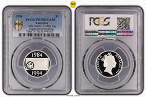 1994 $1 10th Anniv. Dollar Ag Segmented Reeding PR70DCAM