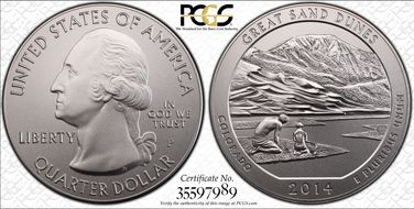 2014-P 25C Great Sand Dunes NP 5 oz Silver SP70