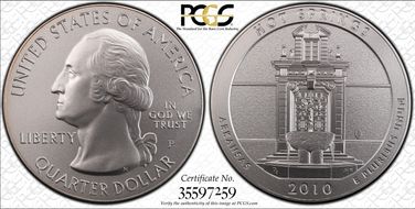 2010-P 25C Hot Springs NP  5 oz Silver SP68