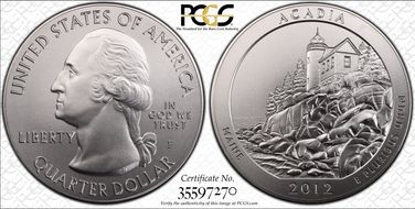 2012-P 25C Acadia NP 5 oz Silver SP68