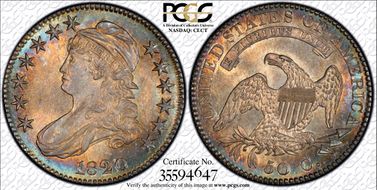 1820 50C O-106 Sq. 2, Lg Date, No Knob MS65