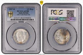 1907-B 1/2 Rup SW-7.64 Prid-316 AU58