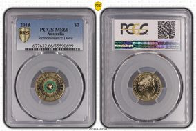 2018 $2 Remembrance Dove Colorized 30th Ann. $2 Coin MS66