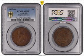 1927 (m) 1D English obverse AU58BN