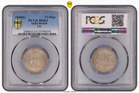 1944(B) 1/2 Rup SW-9.63 Dot MS63