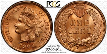 1909 1C Indian MS66+ RD