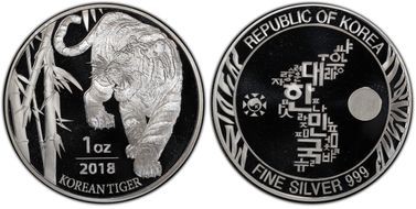 2018 Medal Korean Tiger 1oz Ag MS69