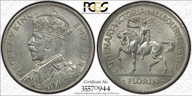 1934-35 Florin Centennial KM-33  Ag MS64