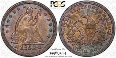 1853 25C Arrows and Rays MS63