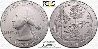 2018-P 25C Pictured Rocks NP 5 oz Silver SP69