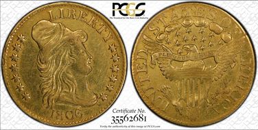 1806 $5 Knobbed 6, 7x6 Stars XF45