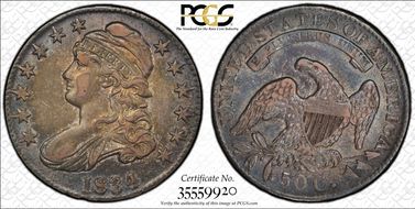 1834 50C Large Date, Large Letters AU50