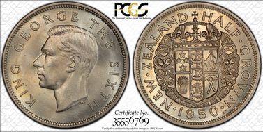 1950 1/2 Cr K.G. Close to Rim MS65